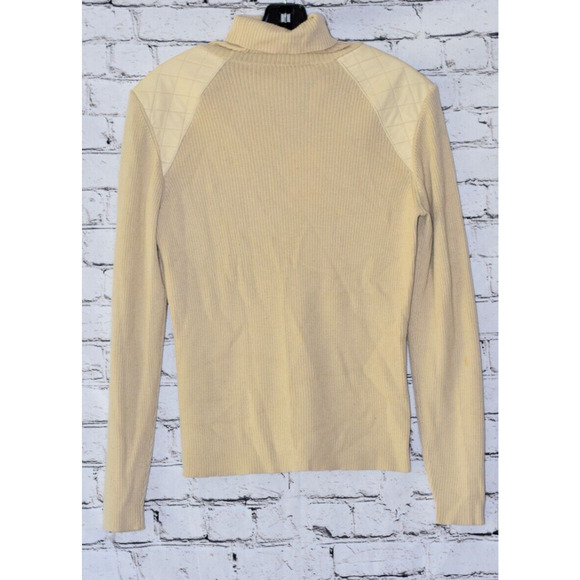 Carlisle Long Sleeve Leather Ribbed Wool Cashmere Blend Turtleneck Size Medium - Picture 5 of 6